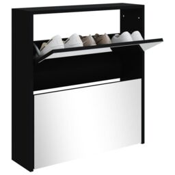 Berkfield Home Shoe Cabinet with Mirror 2-Layer Black 63x17x67 cm - Size: 63 x 17 x 67 cm - thumbnail 3
