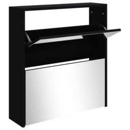 Berkfield Home Shoe Cabinet with Mirror 2-Layer Black 63x17x67 cm - Size: 63 x 17 x 67 cm - thumbnail 2
