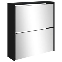 Berkfield Home Shoe Cabinet with Mirror 2-Layer Black 63x17x67 cm - Size: 63 x 17 x 67 cm - thumbnail 4