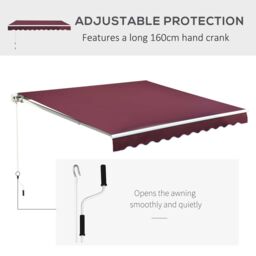 OUTSUNNY Garden Patio Manual Awning Canopy Sun Shade Shelter in Red - thumbnail 4