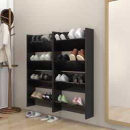 Berkfield Home Wall Shoe Cabinets 4 pcs High Gloss Black 60x18x60 cm Engineered Wood - Size: 60 x 18 x 60 cm - thumbnail 2