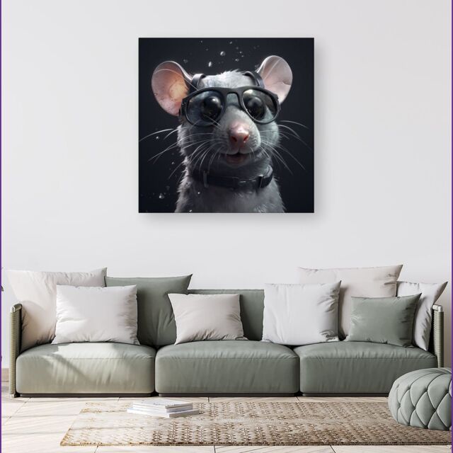 Warren Reed - Designer Splashart Rat In Glasses Canvas in Grey - Size: w40 inch x h40 inch - image 1