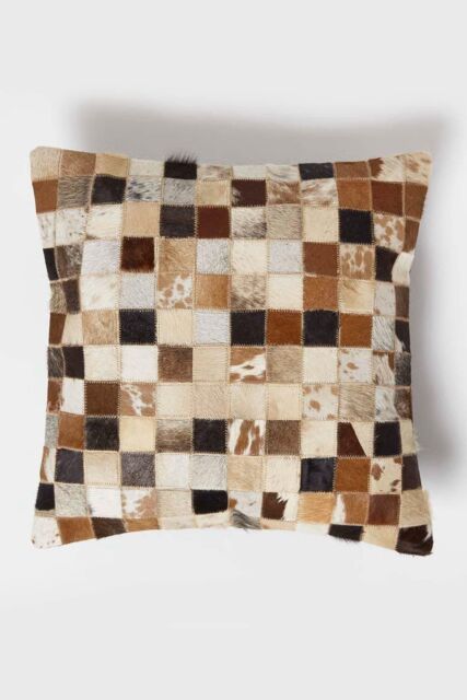 Homescapes Small Block Leather Cushion 45 x 45 cm in Brown - Size: 45 cm x 45 cm - image 1