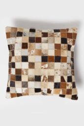 Homescapes Small Block Leather Cushion 45 x 45 cm in Brown - Size: 45 cm x 45 cm - thumbnail 1