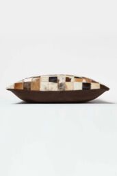 Homescapes Small Block Leather Cushion 45 x 45 cm in Brown - Size: 45 cm x 45 cm - thumbnail 4