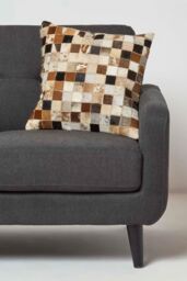 Homescapes Small Block Leather Cushion 45 x 45 cm in Brown - Size: 45 cm x 45 cm - thumbnail 2