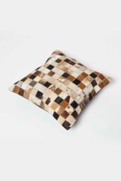 Homescapes Small Block Leather Cushion 45 x 45 cm in Brown - Size: 45 cm x 45 cm - thumbnail 5