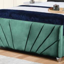 UK Bed Furniture Sunrise Slatted Base Upholstered Bed with 48 Inch Headboard in Green - Size: Super King - thumbnail 3