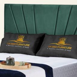 UK Bed Furniture Sunrise Slatted Base Upholstered Bed with 48 Inch Headboard in Green - Size: Super King - thumbnail 2