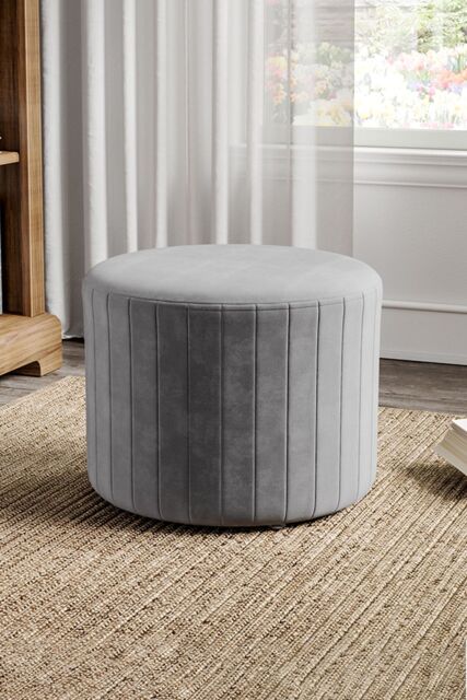 Living and Home Round Grey Velvet Stool Chair Dressing Table Footstool - image 1