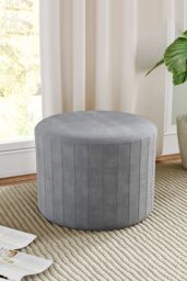 Living and Home Round Grey Velvet Stool Chair Dressing Table Footstool - thumbnail 2
