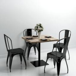 Berkfield Home Bistro Table MDF & Steel Square 80x80x75 cm Oak Colour in Beige - Size: 80 x 80 x 75 cm - thumbnail 2