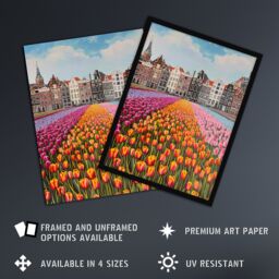 Artery8 Amsterdam Tulip Fields Cityscape Painting Modern Framed Art Print - Size: A4 - thumbnail 2