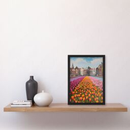 Artery8 Amsterdam Tulip Fields Cityscape Painting Modern Framed Art Print - Size: A4 - thumbnail 4