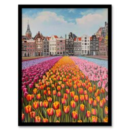Artery8 Amsterdam Tulip Fields Cityscape Painting Modern Framed Art Print - Size: A4 - thumbnail 1