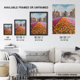 Artery8 Amsterdam Tulip Fields Cityscape Painting Modern Framed Art Print - Size: A4 - thumbnail 3