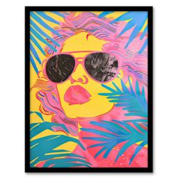 Artery8 Summer Malibu Woman in Shades Portrait Tropical Framed Art Print - Size: A4 - thumbnail 1