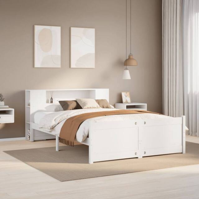 Berkfield Home Bookcase Bed without Mattress White 135x190cm Double Solid Wood Pine - image 1