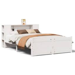 Berkfield Home Bookcase Bed without Mattress White 135x190cm Double Solid Wood Pine - thumbnail 2