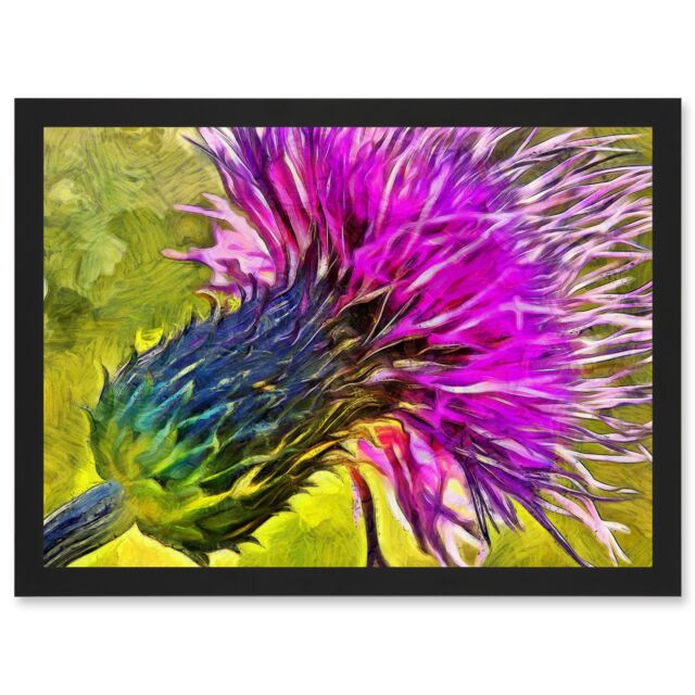 Artery8 Scottish Thistle Purple Flower Vibrant Artwork Framed Wall Art Print A4 in Black - image 1