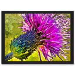 Artery8 Scottish Thistle Purple Flower Vibrant Artwork Framed Wall Art Print A4 in Black - thumbnail 1