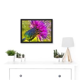 Artery8 Scottish Thistle Purple Flower Vibrant Artwork Framed Wall Art Print A4 in Black - thumbnail 2