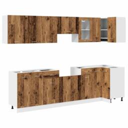 Berkfield Home Elegant 11 Piece Kitchen Cabinet Set Old Wood Engineered Wood in Brown - thumbnail 3