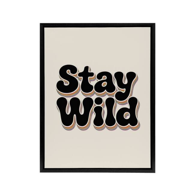 "Artery8 Stay Wild Retro Rainbow Font Typography Black Framed Canvas Art Print in Beige - Size: W12"" x H16""" - image 1