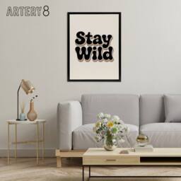 "Artery8 Stay Wild Retro Rainbow Font Typography Black Framed Canvas Art Print in Beige - Size: W12"" x H16""" - thumbnail 3