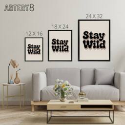 "Artery8 Stay Wild Retro Rainbow Font Typography Black Framed Canvas Art Print in Beige - Size: W12"" x H16""" - thumbnail 4