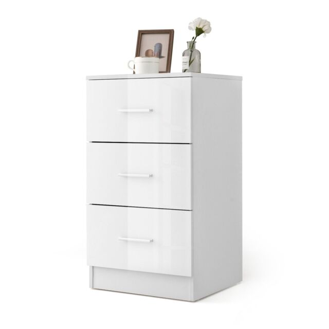 Costway 3Drawer Chest Storage Cabinet Dresser Freestanding Night Stand Organizer in White - image 1