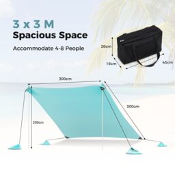 Costway 3 x 3 M Camping Beach Canopy Tent Large Outdoor Sunshade w/ 2 Poles in Green - thumbnail 2