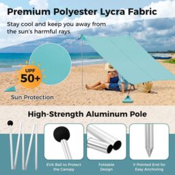 Costway 3 x 3 M Camping Beach Canopy Tent Large Outdoor Sunshade w/ 2 Poles in Green - thumbnail 6