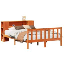 Berkfield Home Bookcase Bed Frame Wax Brown 180x200 cm Super King Solid Wood Pine - thumbnail 2