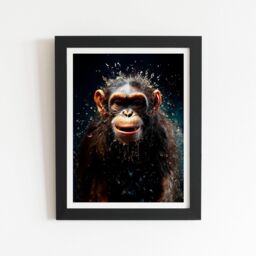 "Warren Reed - Designer Realistic Monkey Face Splashart Framed Art Print in Black - Size: W24"" x H36""" - thumbnail 1