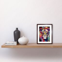 "Artery8 Wall Art Print Magnificent Lion Head Psychedelic Folk Portrait Colourful Vibrant Bold Jungle Artwork Framed 9X7 Inch - Size: W7"" x H9""" - thumbnail 2