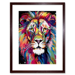 "Artery8 Wall Art Print Magnificent Lion Head Psychedelic Folk Portrait Colourful Vibrant Bold Jungle Artwork Framed 9X7 Inch - Size: W7"" x H9""" - thumbnail 1