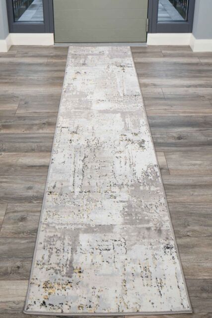 Kukoon Runner Rug Grey Gold Metallic Distressed Abstract Long Hallway Rugs - Size: 60 cm x 240 cm - image 1