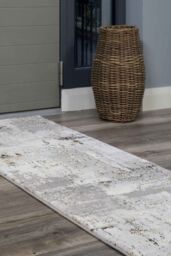 Kukoon Runner Rug Grey Gold Metallic Distressed Abstract Long Hallway Rugs - Size: 60 cm x 240 cm - thumbnail 2