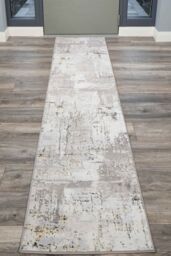 Kukoon Runner Rug Grey Gold Metallic Distressed Abstract Long Hallway Rugs - Size: 60 cm x 240 cm - thumbnail 1