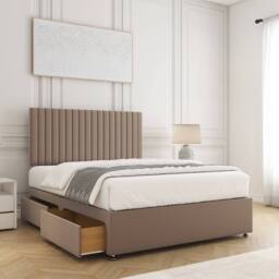 "BSSPOKE Brooke Velvet Divan Bed Set 24""Headboard 2Drawers Same side & Mattress in Taupe - Size: Double" - thumbnail 1