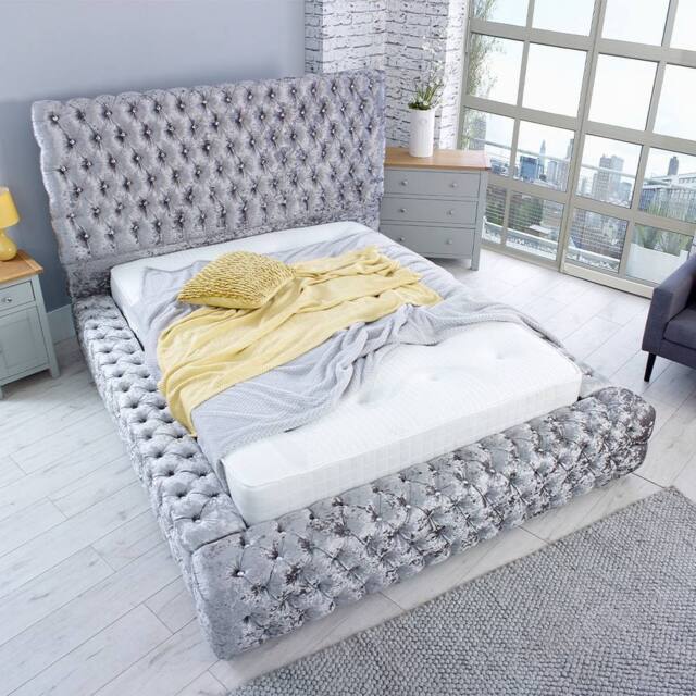 PARADISE BEDS LTD Geneva King Luxury Button Ottoman Bed Frame with Gas Lift Storage in Silver - image 1
