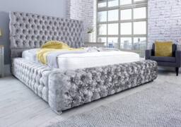 PARADISE BEDS LTD Geneva King Luxury Button Ottoman Bed Frame with Gas Lift Storage in Silver - thumbnail 3