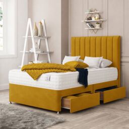 "Bed Choices Alaska Upholstered Divan Bed With 2 drawers & 26"" Headboard in Mustard - Size: Super King" - thumbnail 3