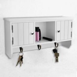 Berkfield Home Wall Cabinet for Keys & Jewelery with Doors & Hooks in White - thumbnail 7
