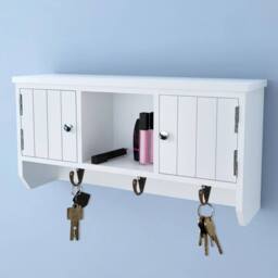 Berkfield Home Wall Cabinet for Keys & Jewelery with Doors & Hooks in White - thumbnail 2