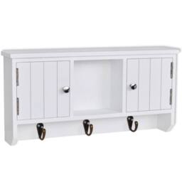 Berkfield Home Wall Cabinet for Keys & Jewelery with Doors & Hooks in White - thumbnail 3