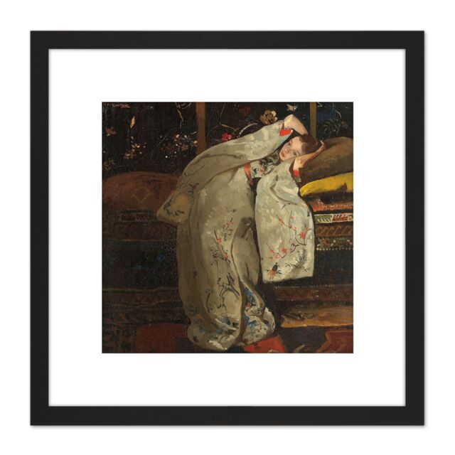 Artery8 Breitner In A White Kimono Painting 8X8 Inch Square Wooden Framed Wall Art Print Picture with Mount in Black - image 1