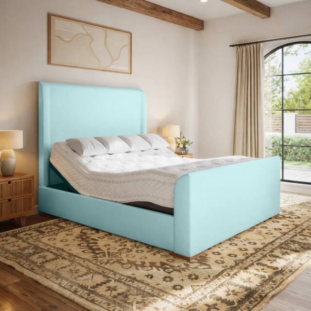 PARADISE BEDS LTD Ortho Lift Electric Adjustable Bed Set With Mattress & Headboard in Light Blue - Size: Double - image 1