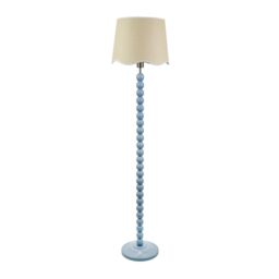 ValueLights Bobbins Powder Blue Floor Lamp with Linen Scallop White Trim Shade & LED Bulb in Pale Blue - thumbnail 2